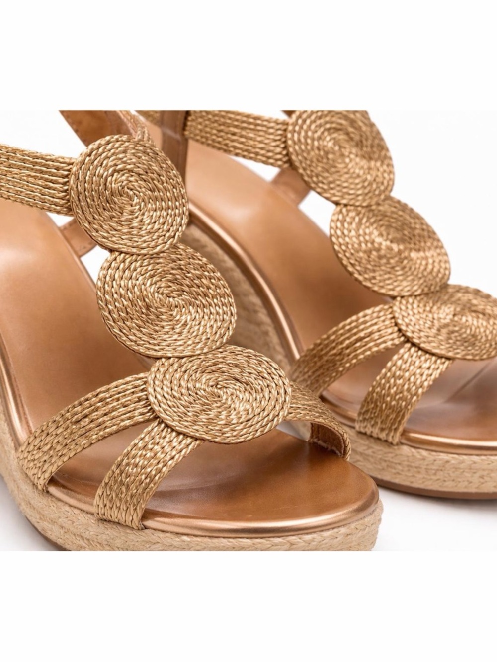 Gold Braided Espadrille Wedge Sandals Size 9 Metallic Platform Slingback - Picture 4 of 7